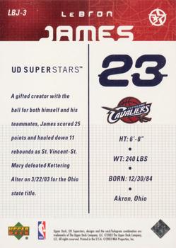 2002-03 UD SuperStars - LeBron James #LBJ-3 LeBron James Back