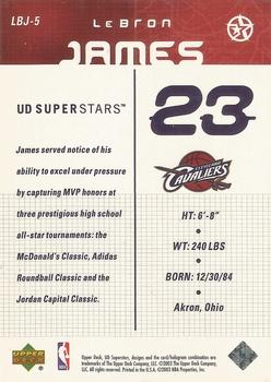 2002-03 UD SuperStars - LeBron James #LBJ-5 LeBron James Back