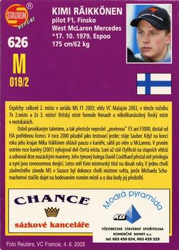 2003 Stadion World Stars #626 Kimi Räikkönen Back