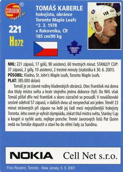 2001 Stadion World Stars #221 Tomáš Kaberle Back