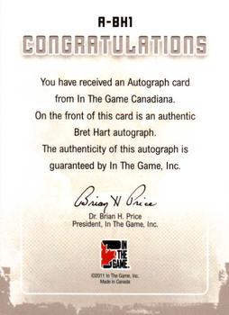 2011 In The Game Canadiana - Autographs Blue #A-BH1 Bret Hart Back