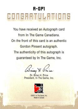2011 In The Game Canadiana - Autographs Blue #A-GP1 Gordon Pinsent Back