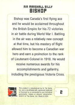 2011 In The Game Canadiana - Sapphire #2 Air Marshall Billy Bishop Back