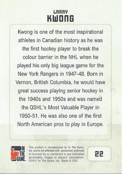 2011 In The Game Canadiana - Sapphire #22 Larry Kwong Back