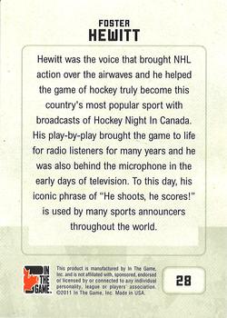 2011 In The Game Canadiana - Sapphire #28 Foster Hewitt Back