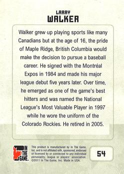 2011 In The Game Canadiana - Sapphire #54 Larry Walker Back