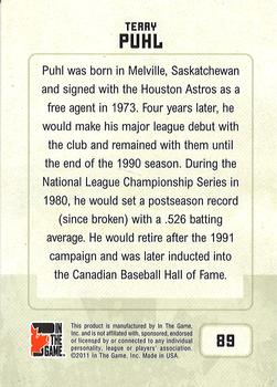 2011 In The Game Canadiana - Sapphire #89 Terry Puhl Back