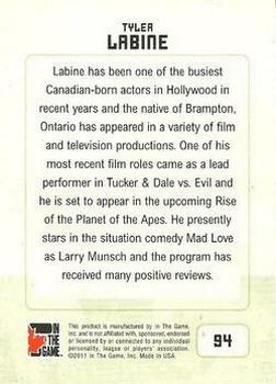 2011 In The Game Canadiana - Sapphire #94 Tyler Labine Back