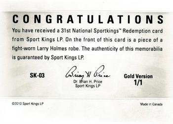 2010 Sportkings Series D - National Convention Single Memorabilia Gold #SK-03 Larry Holmes Back