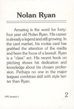 1992 Investor's Journal - Colors Foil #2 Nolan Ryan Back