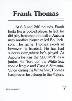 1992 Investor's Journal - Colors Foil #7 Frank Thomas Back