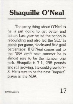 1992 Investor's Journal - Colors Foil #17 Shaquille O'Neal Back