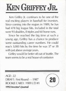 1992 Investor's Journal - Colors Foil #20 Ken Griffey Jr. Back