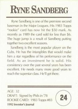 1992 Investor's Journal - Colors Foil #24 Ryne Sandberg Back
