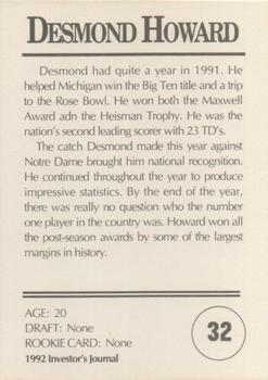 1992 Investor's Journal - Colors Foil #32 Desmond Howard Back