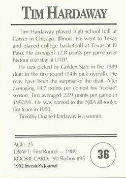 1992 Investor's Journal - Colors Foil #36 Tim Hardaway Back