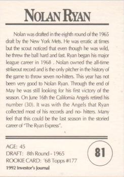 1992 Investor's Journal - Colors Foil #81 Nolan Ryan Back