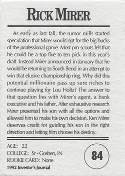 1992 Investor's Journal - Colors Foil #84 Rick Mirer Back