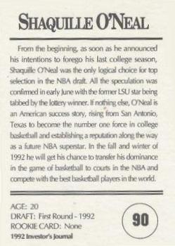 1992 Investor's Journal - Colors Foil #90 Shaquille O'Neal Back