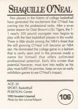 1992 Investor's Journal - Colors Foil #106 Shaquille O'Neal Back
