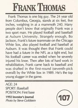 1992 Investor's Journal - Colors Foil #107 Frank Thomas Back