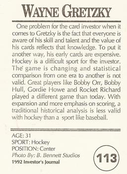 1992 Investor's Journal - Colors Foil #113 Wayne Gretzky Back