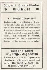 1932 Bulgaria Sport Photos #19 Helma Notte [Frl. Notte-Düsseldorf] Back