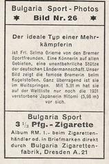 1932 Bulgaria Sport Photos #26 Selma Grieme [Der ideale Typ einer Mehrkämpferin] Back