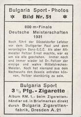 1932 Bulgaria Sport Photos #51 Karl Lefeber / Alwin Paul / Max Danz / Otto Peltzer [800m-Finale Deutsche Meisterschaften 1931] Back