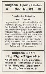 1932 Bulgaria Sport Photos #63 Langwald / Willi Welscher / Ferdinand Beschetznick [Deutsche Hürdler von Klasse] Back