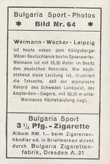 1932 Bulgaria Sport Photos #64 Gottfried Weimann [Weimann - Wacker-Leipzig] Back