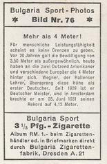 1932 Bulgaria Sport Photos #76 Gustav Wegener [Mehr als 4 Meter !] Back