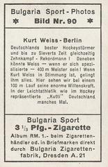 1932 Bulgaria Sport Photos #90 Kurt Weiß [Kurt Weiss - Berlin] Back