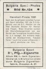 1932 Bulgaria Sport Photos #134 Miss Türke - Women's Handball Finals 1931 [Handball-Finale 1931] Back