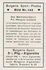 1932 Bulgaria Sport Photos #142 Auguste Hargus [Die Weltrekordlerin Frl. Hargus - Lübeck] Back