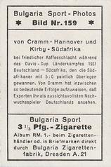 1932 Bulgaria Sport Photos #159 Gottfried von Cramm / Vernon Kirby [von Cramm - Hannover und Kirby - Südafrika] Back