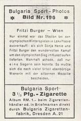 1932 Bulgaria Sport Photos #196 Fritzi Burger - Wien Back