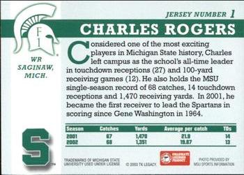 2003 TK Legacy Michigan State Spartans #F1 Charles Rogers Back