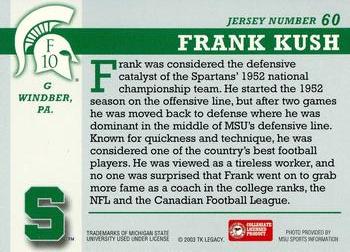 2003 TK Legacy Michigan State Spartans #F10 Frank Kush Back