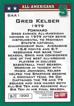 2003 TK Legacy Michigan State Spartans - All-Americans #BAA1 Greg Kelser Back