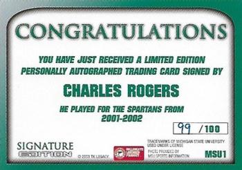 2003 TK Legacy Michigan State Spartans - Autographs #S1 Charles Rogers Back