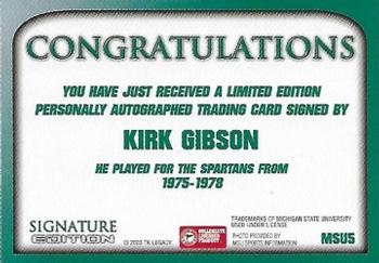 2003 TK Legacy Michigan State Spartans - Autographs #S5 Kirk Gibson Back