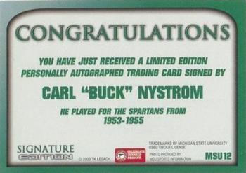 2003 TK Legacy Michigan State Spartans - Autographs #S12 Carl Nystrom Back