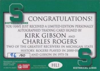 2003 TK Legacy Michigan State Spartans - Historical Links Autographs #HL1 Kirk Gibson / Charles Rogers Back