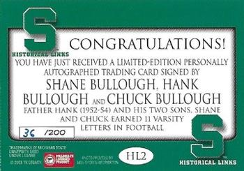 2003 TK Legacy Michigan State Spartans - Historical Links Autographs #HL2 Shane Bullough / Hank Bullough / Chuck Bullough Back