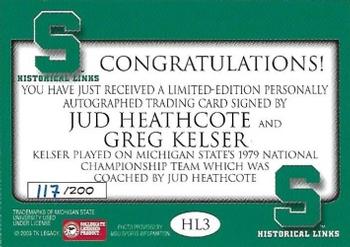 2003 TK Legacy Michigan State Spartans - Historical Links Autographs #HL3 Jud Heathcote / Greg Kelser Back