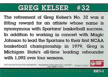 2003 TK Legacy Michigan State Spartans - Retired Numbers #BRN1 Greg Kelser Back