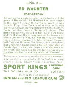 1986 1933 Sport Kings Reprint #5 Ed Wachter Back