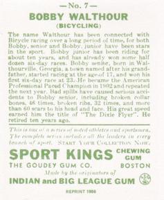 1986 1933 Sport Kings Reprint #7 Bobby Walthour Back