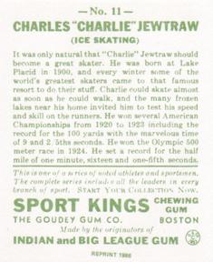 1986 1933 Sport Kings Reprint #11 Charles Jewtraw Back